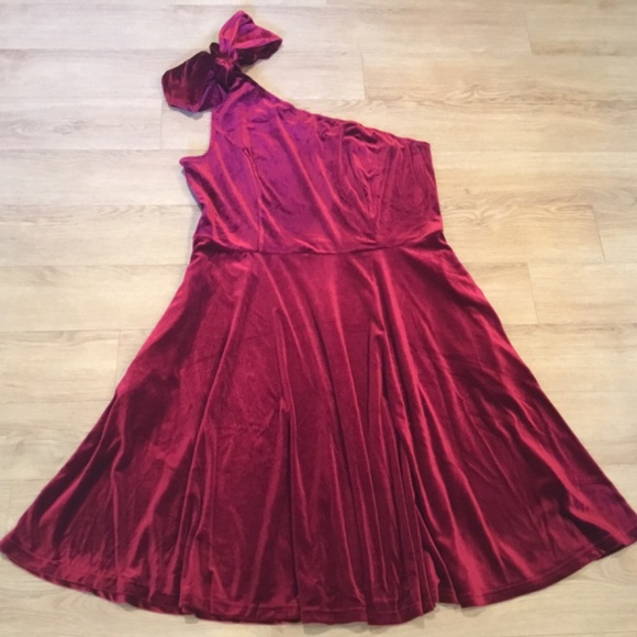 JASAMBAC Women's Velvet One Shoulder Bow Dress with Pockets - Picture 3 of 5